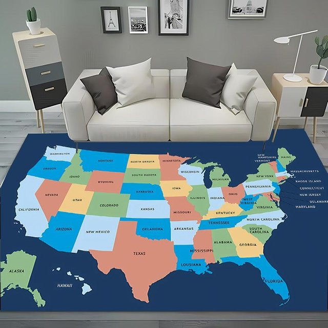 Karpetti Flächenteppich USA Karte Multicolour, Rutschfest und Waschbar, B/T: 90 x 130 cm - Bild 1