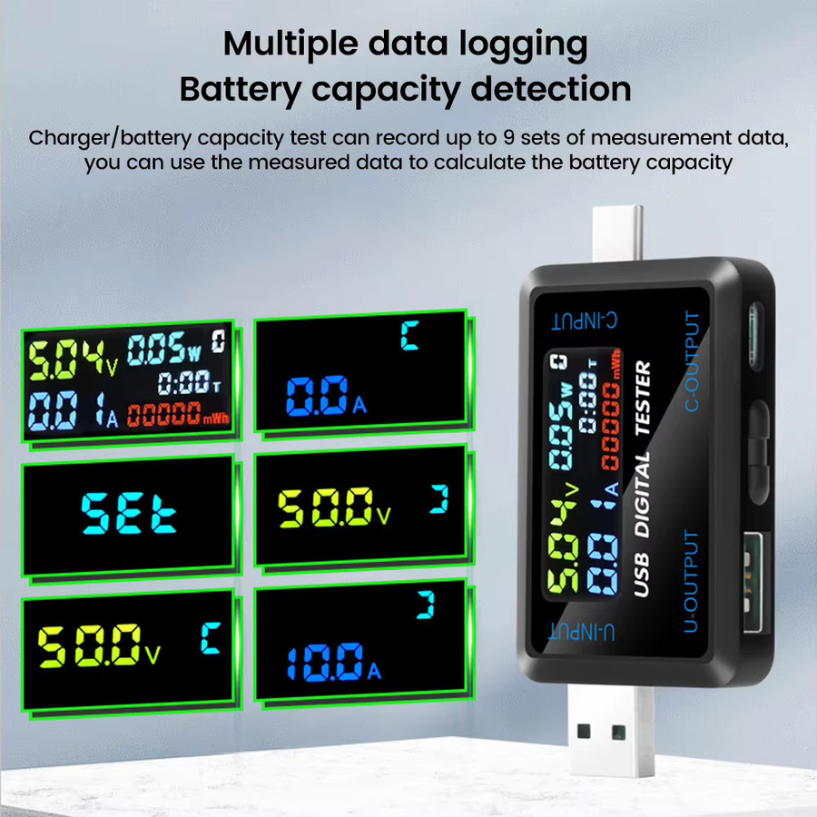 Gaqqee LED-Digital-Voltmeter und Amperemeter mit Batteriekapazitätstester, DC 4,5–36 V, 0–8 A, Schwarz, mit USB- und Typ-C-Anschlüssen - Bild 4