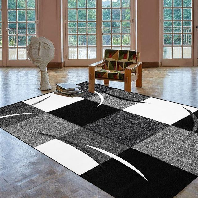 Klassischer Flanell-Teppich von Karpetti mit geometrischem Design, rutschfest und mehrfarbig, B/T: 120 x 160 cm - Bild 1