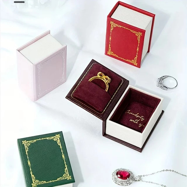 Schmuckbox in Buchform aus Papier in Grün für Ringe, Anhänger und Halsketten - Bild 1