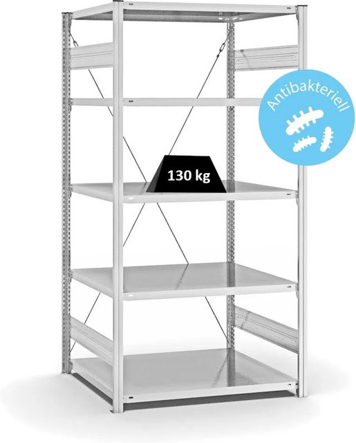 PROREGAL Antibakterielles Fachbodenregal Stecksystem T-Profil mit 5 Ebenen, Weiß, H x B x T: 200 x 100 x 80 cm - Bild 1