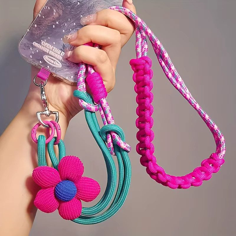 Handgefertigtes abnehmbares Handyband für Damen mit Blumenmuster in Pink und Multicolour aus Polyester - Bild 2