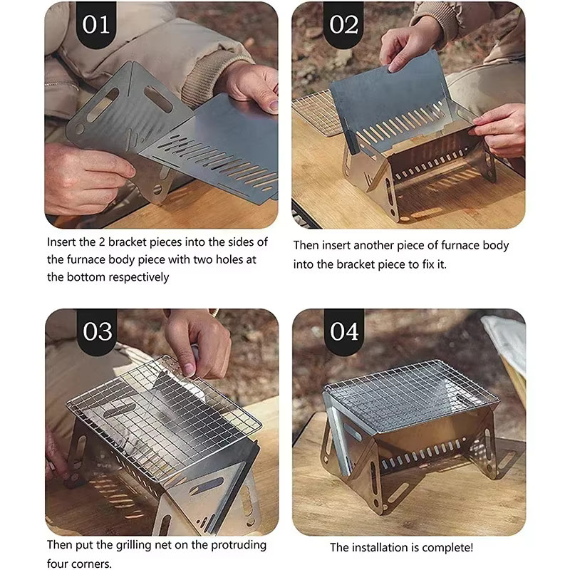DUTRIEUX Mini-Grill aus Edelstahl in Silber, faltbarer Holzkohle-Grill für Outdoor, Camping und Picknick, B/T/H: 23,5 x 15,5 cm - Bild 4