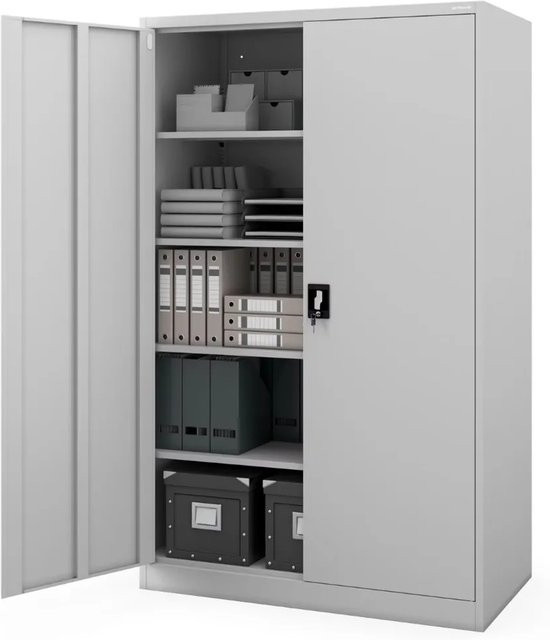 JAN NOWAK Metallschrank Grau mit 5 Ebenen und Schloss für Büro und Werkstatt H: 185 cm, B: 115 cm, T: 60 cm - Bild 1