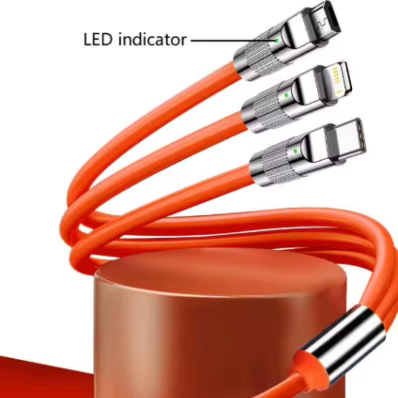 3-in-1 Schnellladekabel 120W mit 1,2m Länge für iPhone, Android, Huawei, Tablet und Laptop in Orange - Bild 3