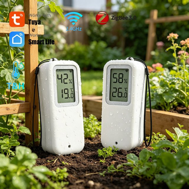 Tuya WiFi ZigBee Temperatur- und Feuchtigkeitssensor IP65 Wasserdicht in Weiß, kompatibel mit Google Home, Yandex SmartLife und Alexa - Bild 1