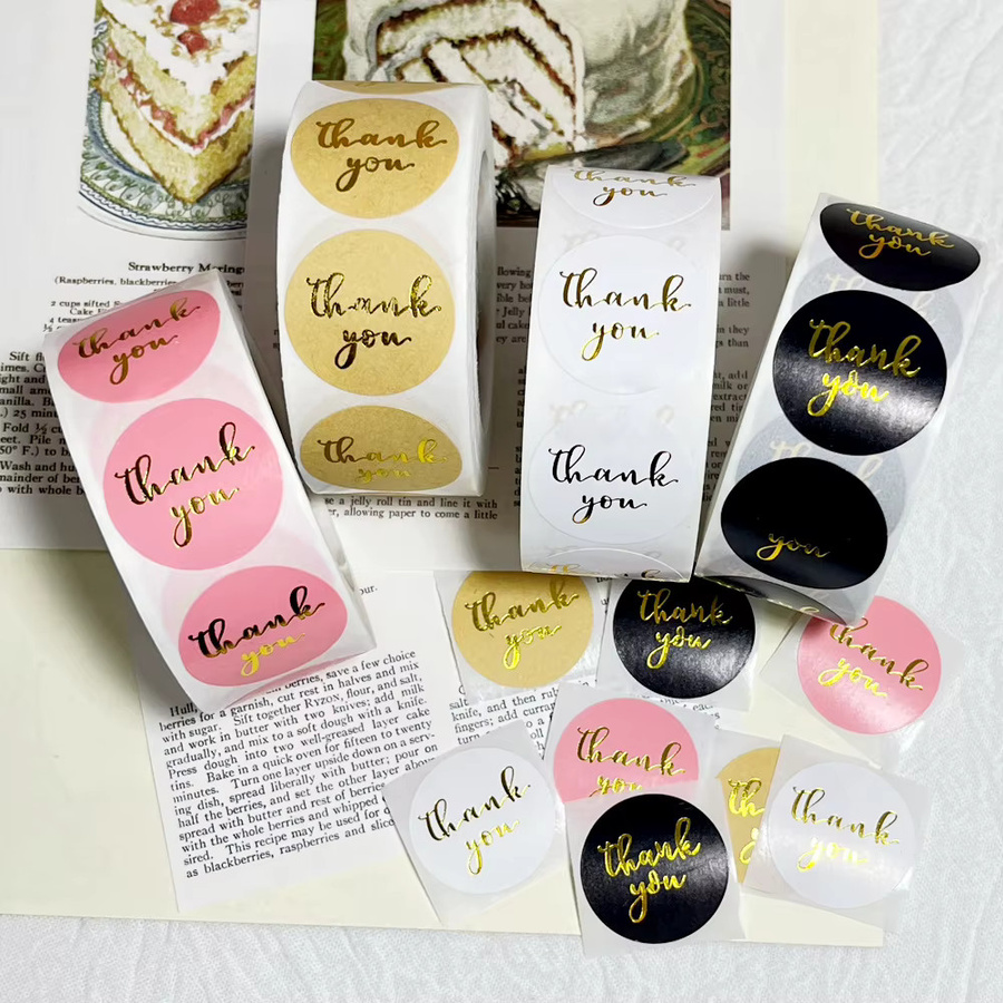 500 Stück Dankesaufkleber aus Kraftpapier in Gold, Rosa und Schwarz mit 25 mm Durchmesser für Hochzeiten, Geburtstage und Geschenke - Bild 2