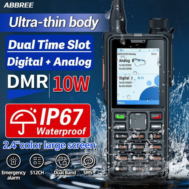 ABBREE AR-880 DMR Digitales Walkie-Talkie in Schwarz, 10W IP67 Wasserdicht, Dual-Modus Analog Dual-Band mit AES256, SMS und VOX - Bild 1