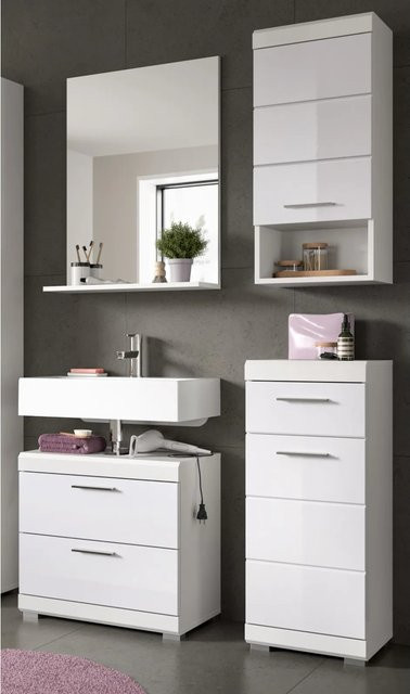 Inn.Furn Badmöbel-Set Shawn 4-teilig in Weiß Hochglanz mit Stauraum, B/H/T: 112 x 191 x 34 cm - Bild 1