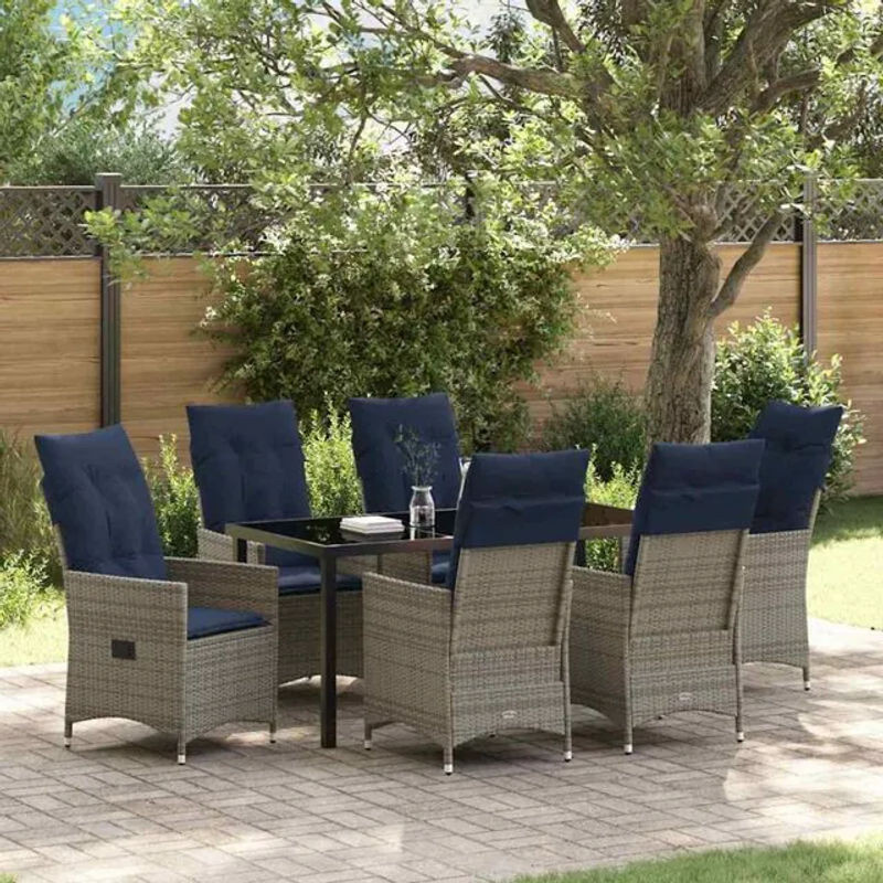 Modernes Gartenmöbel-Set aus Polyrattan und Glas in Grau von vidaXL, 7-teilige Essgruppe - Bild 1