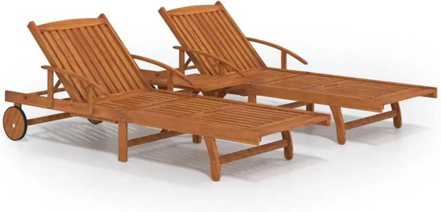 vidaXL 2-tlg. Sonnenliegen-Set mit Tisch aus Massivholz Akazie in Braun, B/T/H: 200 x 68 x 30/62/77/85 cm - Bild 1