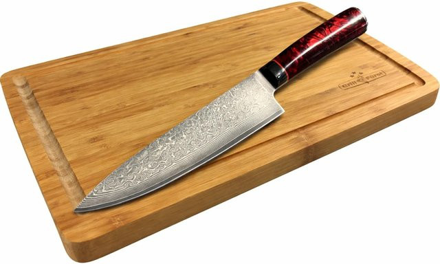 Grillfürst Schneidebrett und Premium Damast Hochmesser Set - Bild 1