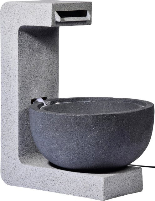 Dobar Design-Gartenbrunnen mit runder Schale in Grau aus Polyresin, B/T/H: 44 x 52 x 65 cm - Bild 1