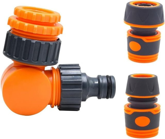Garten Schlauch Anschluss Adapter für 1/2 Zoll Schlauch in Orange aus Kunststoff mit Click-Lock Schnellverbindung zur Bewässerung - Bild 1