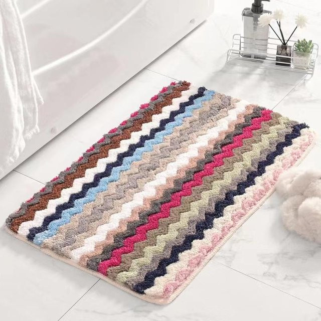 Wellenförmige Beflockung Fußmatte von Yiran Furniture, quadratischer Teppich für Wohnzimmer, Schlafzimmer oder Badezimmer, rutschfest und saugfähig, B/T: 40 x 60 cm - Bild 1