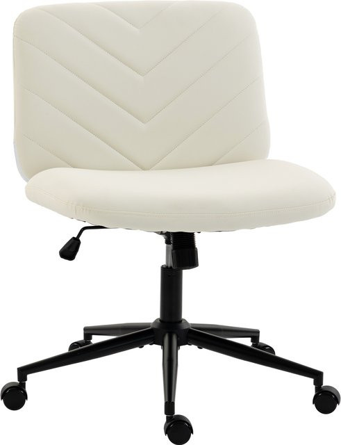 HOMCOM Bürostuhl ohne Armlehnen in Weiß, höhenverstellbarer Drehstuhl mit Wippfunktion und PU-Rollen, Sitzbreite: 62 cm, Belastbarkeit bis 120 kg - Bild 1