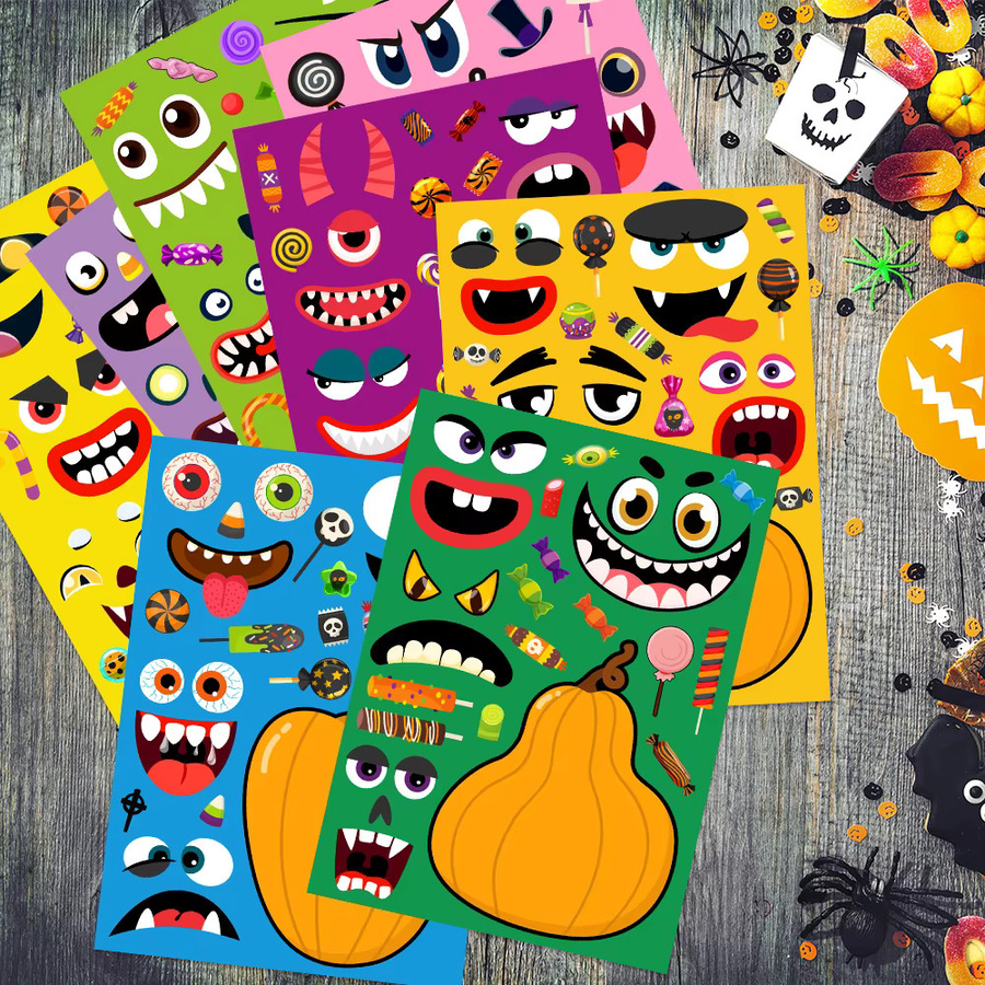WEIGAO Halloween Aufkleber mit süßen Kürbis-Motiven in Mehrfarbig für DIY Party-Dekorationen und Geschenke - Bild 5