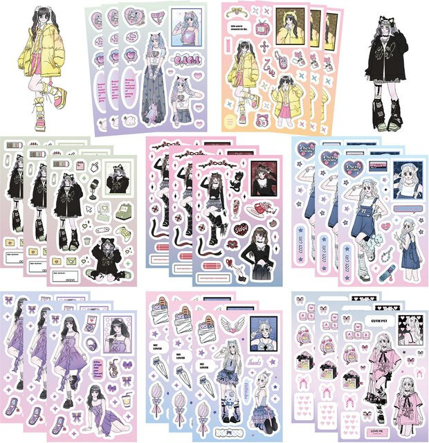 8-Style Korean Original Sweet Cool Girl Face Swap Aufkleber in Multicolour von AnimeWorlds Store für DIY-Dekoration von Tagebüchern, Karten und Handyhüllen - Bild 1