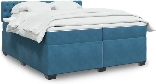 vidaXL Boxspringbett mit Matratze in Blau, Samt, Hybrid-Design mit USB-Ladeport und Unterbettbeleuchtung, B/T: 200 x 200 cm - Bild 1