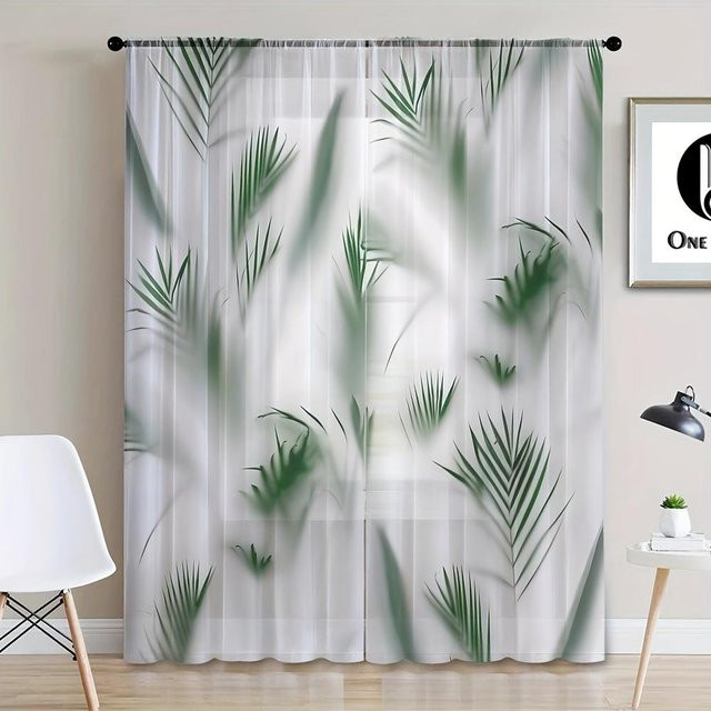 2er-Set Yiran Furniture Gartenstil Vorhänge mit Blumenmuster, transparentes Polyester, UV-beständig, B: 100 cm, H: 130 cm - Bild 1