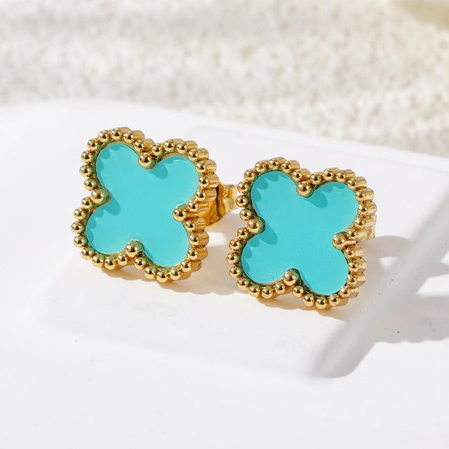 Hui Ran Ohrringe, 18k Titanstahl, Kleeblatt, blue, Damen - Bild 1