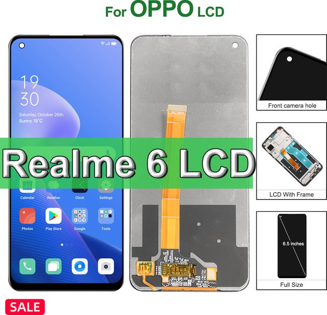 Oppo Realme 6 LCD-Ersatzdisplay mit Rahmen in Schwarz, 6,5 Zoll - Bild 1