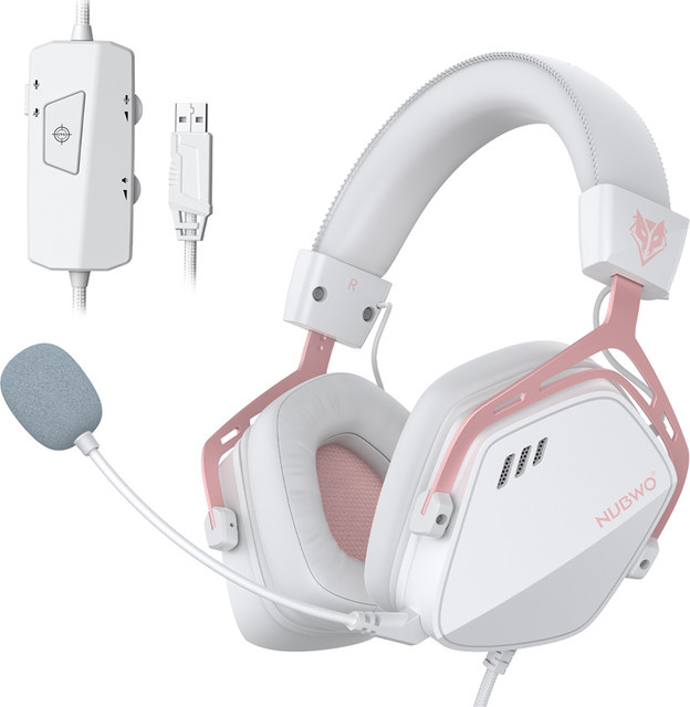 NUBWO HG03 Gaming-Headset mit 7.1 Surround Sound, USB-A, Weiß-Rosa - Bild 1