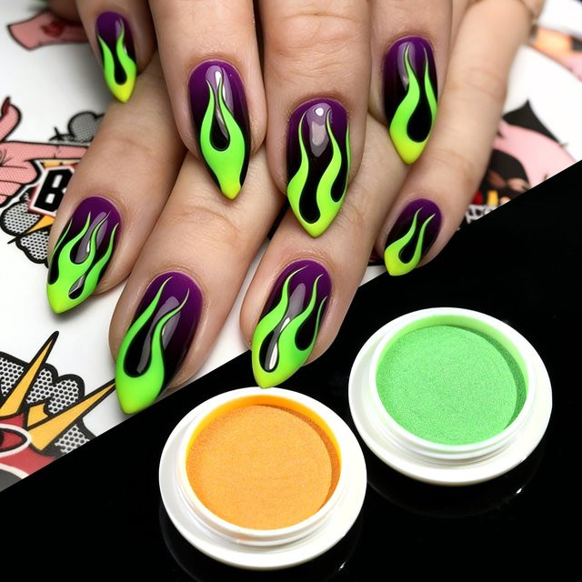 Misscheering Nagelkunst Puder, Neon Orange Grün, Schimmernd, 2 Stück - Bild 1