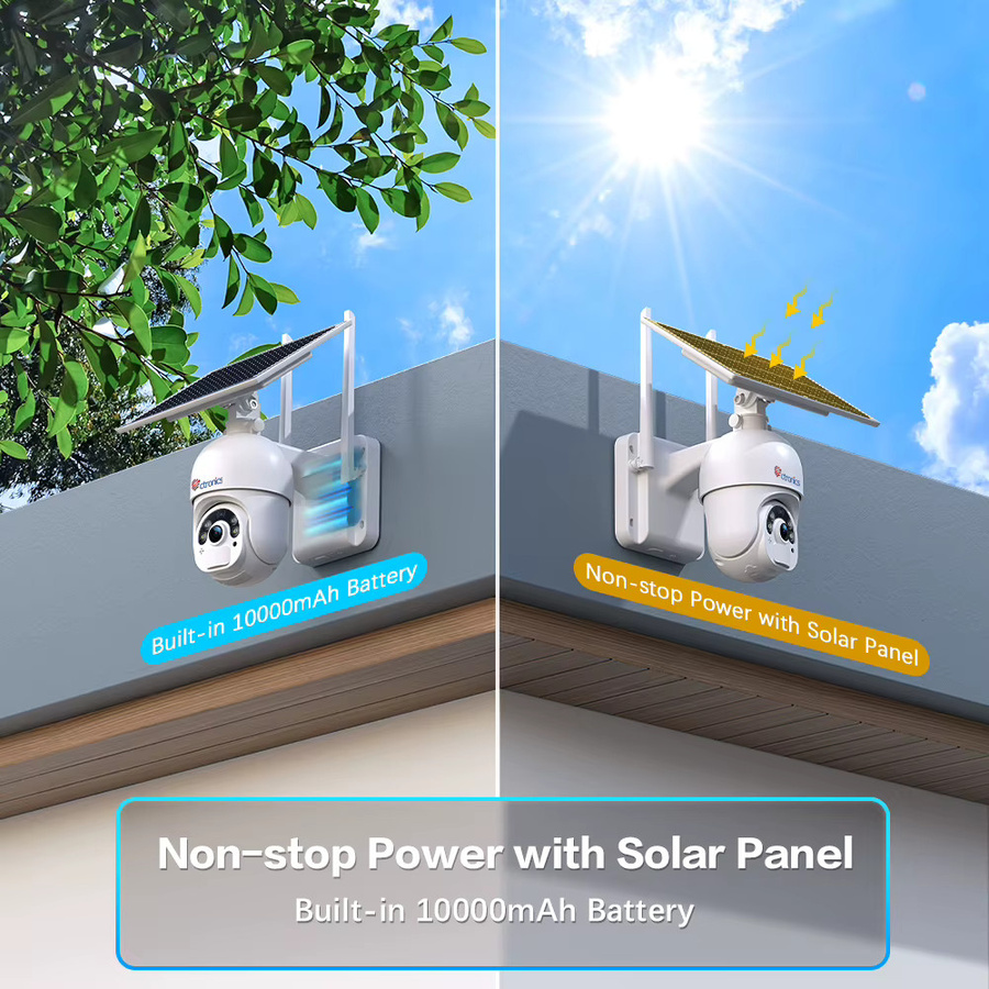 Ctronics 2K 4MP WLAN-Überwachungskamera mit 8W Solarpanel und 10000mAh Akku, kabellose IP-Außenkamera in Weiß mit 360° Sicht, Farbnachtsicht, Personenerkennung und Zwei-Wege-Audio, wasserdicht - Bild 2