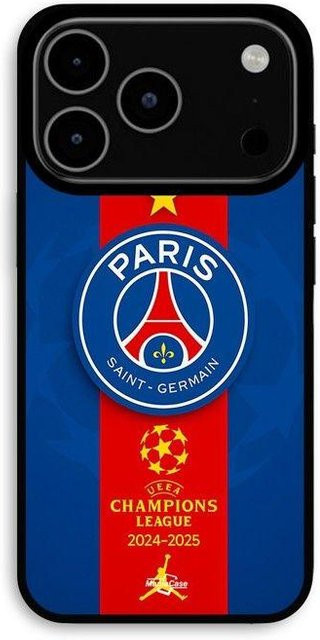 Maniacase iPhone 17 Pro Max Hülle mit PSG Logo Jordan Champions League Gewinner in Schwarz und Blau - Bild 1
