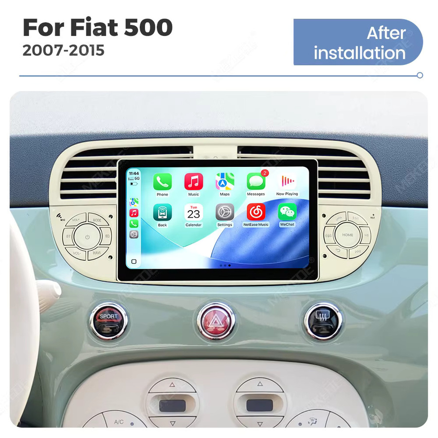 NAVIFANS Android 15 Auto-Autoradio mit kabellosem CarPlay für Fiat 500 (2007 - 2015), 1DIN Multimedia-Player mit GPS und RDS Stereo in Schwarz - Bild 2