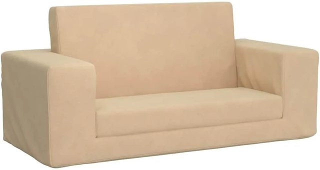vidaXL Kinder-Schlafsofa 2-Sitzer aus weichem Plüsch in Beige, B/T/H: 84 x 38 x 34 cm - Bild 1