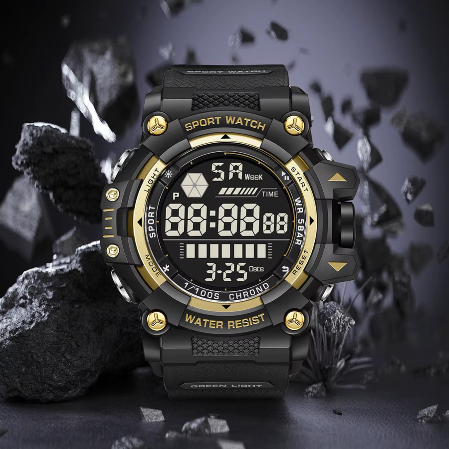 FOXBOX Digitaluhr, Quarz, Silikon, Schwarz, Orange, Herren - Bild 2