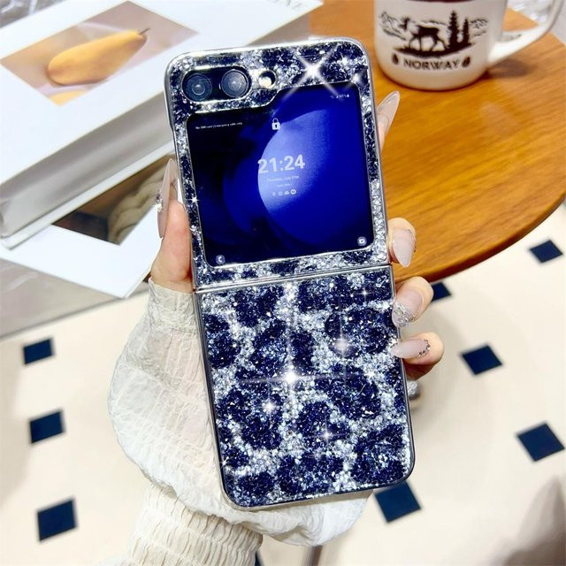 Luxus Glitzer Hülle mit Leopardenmuster und Diamant-Effekt für Samsung Galaxy Z Flip 6, Z Flip 5, Z Flip 4 und Z Flip 3 in Multicolour - Bild 1