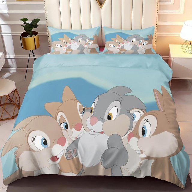 Paslu Bambi Anime Bettwäsche-Set aus Polyester, 3-teilig, Blau/Mehrfarbig, B/H: 264 x 228 cm - Bild 1