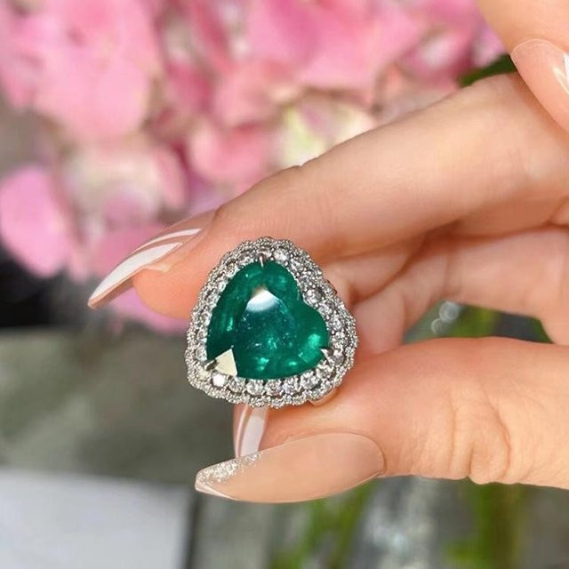 YIRAN Jewelry 5 Ring, Herzform, grüner Turmalin, Damen - Bild 1
