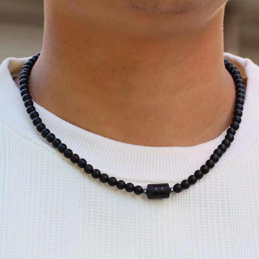 Noter Halskette, Schwarz Onyx, Perlen, 48 cm, Herren - Bild 2