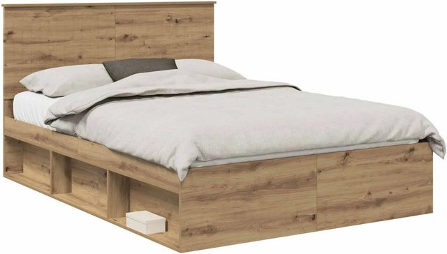 vidaXL Bettrahmen mit Kopfteil in Artisan-Eiche, Farbe Braun, B/T/H: 138 x 190 x 100 cm - Bild 1