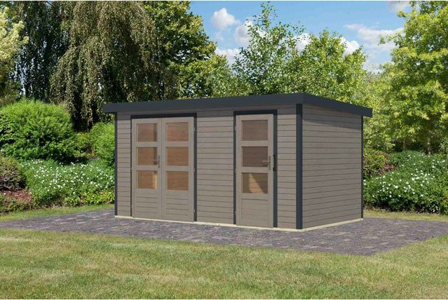 Karibu Gartenhaus Alfredo D in Wassergrau/Anthrazit aus Fichtenholz und Metall, B/T/H: 400 x 209 x 213 cm - Bild 1