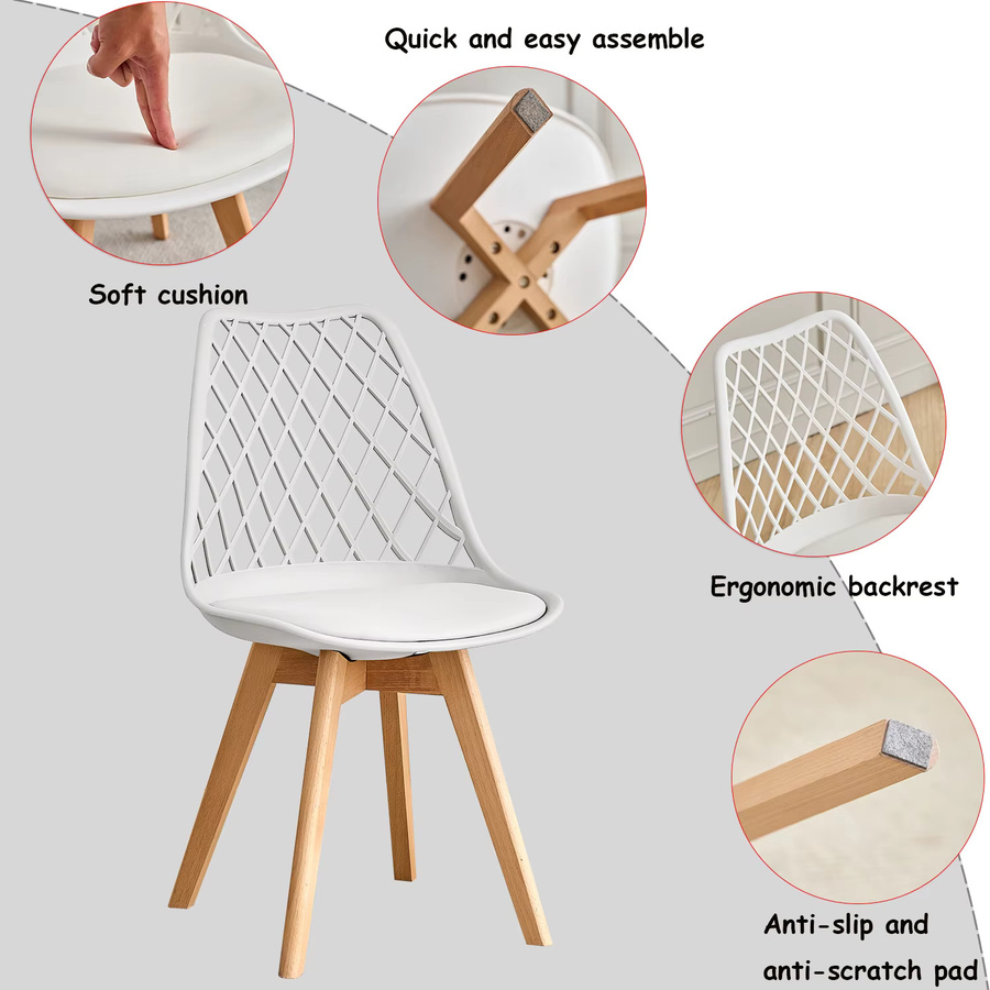 6er Set GrandCA HOME Esszimmerstühle im nordischen Mittelalter-Stil mit grauem PU-Gepolsterem Sitz, Netzrücken und Holzbeinen - Bild 1