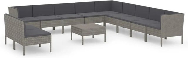 vidaXL 12-tlg Garten-Lounge-Set in U-Form aus Poly Rattan mit Auflagen und Couchtisch in Anthrazit/Grau - Bild 1