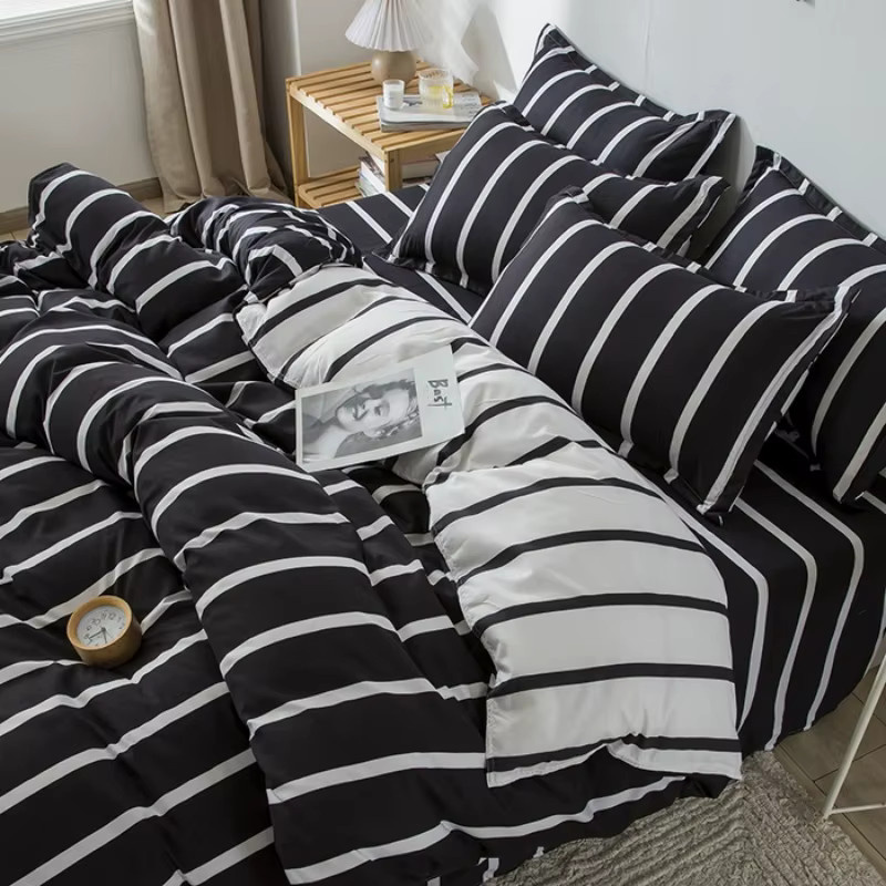 EGW Bettbezug mit schwarz-weiß gestreiftem geometrischem Muster aus weichem Polyester für Einzelbetten - Bild 2