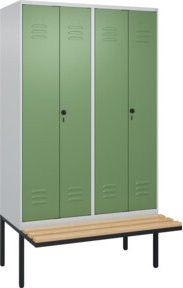 C+P PSA Doppel-Spind Classic PLUS Sitzbank mit 4 Abteilen aus Buche-Hartholz und Stahl, B/T/H: 212 x 120 x 81,5 cm - Bild 1