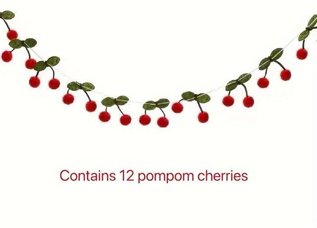 Kirschkranz-Ornament XYKK01 aus Filz-Pompons in Rot als bunte Früchte-Girlande zur Wanddekoration für Geburtstag und Hochzeit - Bild 1