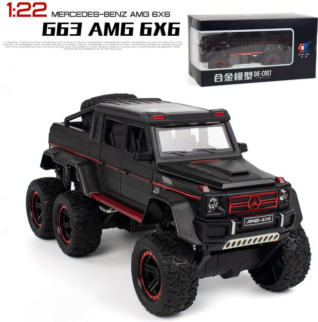 Benz G63 AMG 6x6 V12 Off-Road Black Pickup, Modellauto, Maßstab 1:22, mit Licht und Sound, schwarz - Bild 1