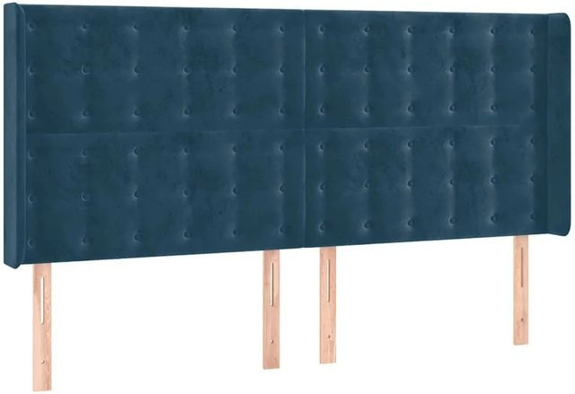 vidaXL Kopfteil mit Ohren aus Samt in Dunkelblau, B/T/H: 203 x 16 x 118/128 cm - Bild 1