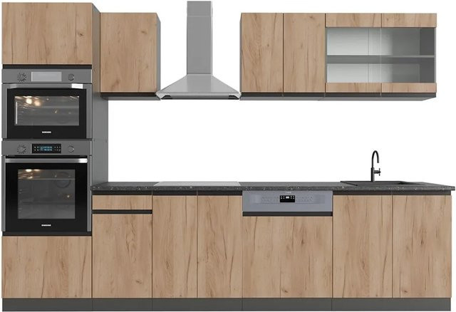 Vicco Küchenzeile R-Line J-Shape in Anthrazit und Eiche, moderne Einbauküche mit 300 cm Breite - Bild 2