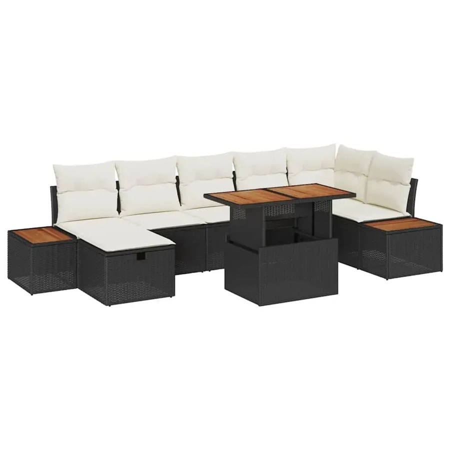 vidaXL Garten-Sofa-Set aus Polyrattan in Schwarz und Beige, 8-teiliges L-Shape Lounge-Set mit Kissen, Couchtisch und Ottoman für Terrasse und Garten - Bild 2