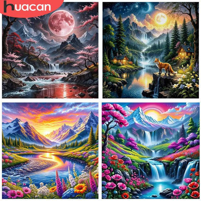 HUACAN Diamant-Malerei DIY Set mit mystischer Mondschein-Landschaft in 5D und 3D-Effekt - Bild 1