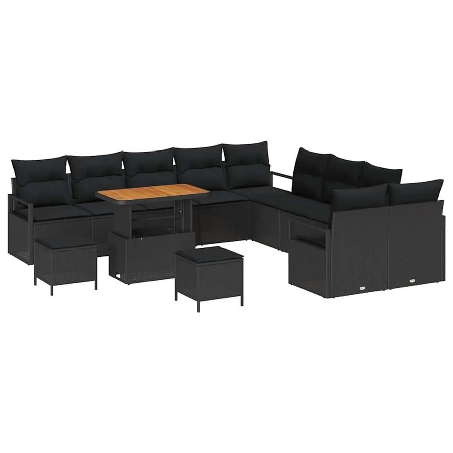 vidaXL Garten-Sofa-Set in U-Form mit Kissen und integriertem Stauraum, Schwarz - Bild 2